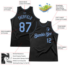 Load image into Gallery viewer, Custom Black Light Blue Authentic Throwback Basketball Jersey
