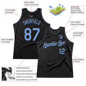 Custom Black Light Blue Authentic Throwback Basketball Jersey