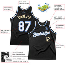 Load image into Gallery viewer, Custom Black White Light Blue-Cream Authentic Throwback Basketball Jersey
