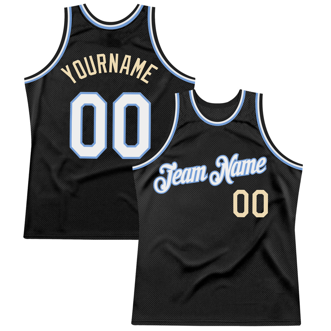 Custom Black White Light Blue-Cream Authentic Throwback Basketball Jersey