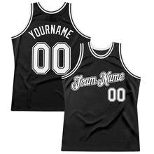 Load image into Gallery viewer, Custom Black White Authentic Throwback Basketball Jersey
