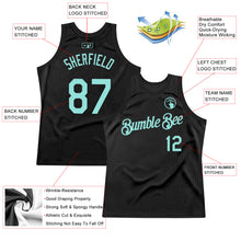 Load image into Gallery viewer, Custom Black Ice Blue Authentic Throwback Basketball Jersey
