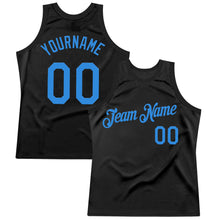 Load image into Gallery viewer, Custom Black Powder Blue Authentic Throwback Basketball Jersey
