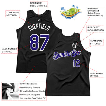 Custom Black Dark Purple-White Authentic Throwback Basketball Jersey