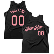 Load image into Gallery viewer, Custom Black Medium Pink Authentic Throwback Basketball Jersey
