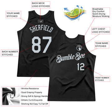 Custom Black Silver Authentic Throwback Basketball Jersey