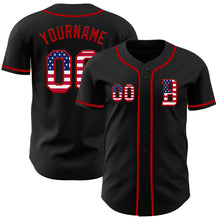 Load image into Gallery viewer, Custom Black USA Flag-Red Authentic Baseball Jersey
