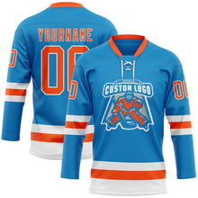 Load image into Gallery viewer, Custom Blue Orange-White Hockey Lace Neck Jersey
