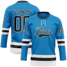 Load image into Gallery viewer, Custom Blue Black-White Hockey Lace Neck Jersey
