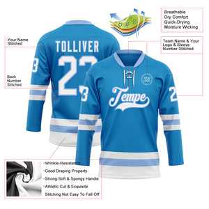 Custom Blue White-Light Blue Hockey Lace Neck Jersey