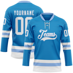 Custom Blue White-Light Blue Hockey Lace Neck Jersey