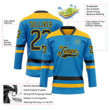 Load image into Gallery viewer, Custom Blue Black-Gold Hockey Lace Neck Jersey
