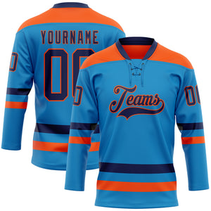 Custom Blue Navy-Orange Hockey Lace Neck Jersey