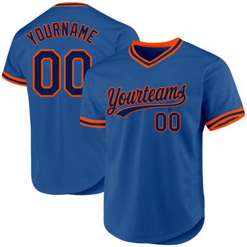 Custom Blue Navy-Orange Authentic Throwback Baseball Jersey