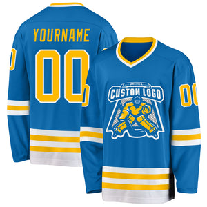 Custom Blue Gold-White Hockey Jersey