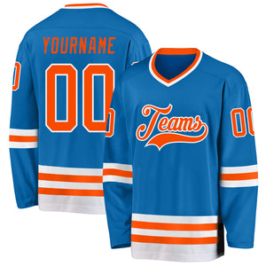 Custom Blue Orange-White Hockey Jersey