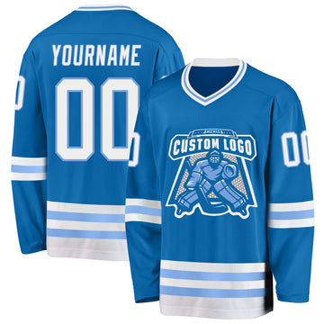 Custom Blue White-Light Blue Hockey Jersey