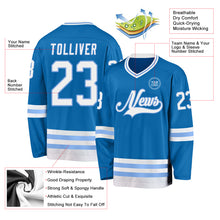 Load image into Gallery viewer, Custom Blue White-Light Blue Hockey Jersey
