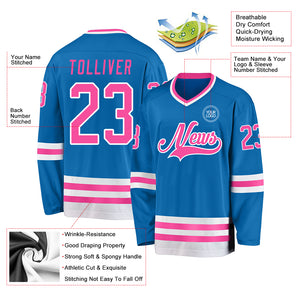 Custom Blue Pink-White Hockey Jersey