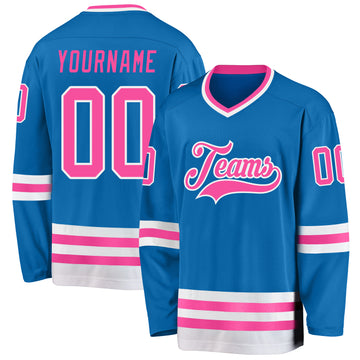 Custom Blue Pink-White Hockey Jersey