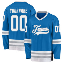 Load image into Gallery viewer, Custom Blue White-Gray Hockey Jersey
