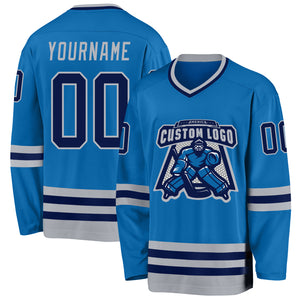 Custom Blue Navy-Gray Hockey Jersey