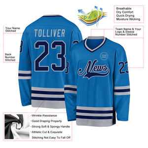 Custom Blue Navy-Gray Hockey Jersey