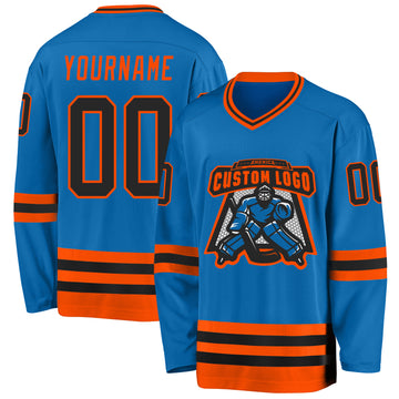 Custom Blue Black-Orange Hockey Jersey