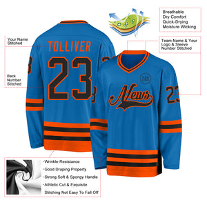 Custom Blue Black-Orange Hockey Jersey