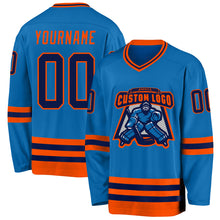 Load image into Gallery viewer, Custom Blue Navy-Orange Hockey Jersey
