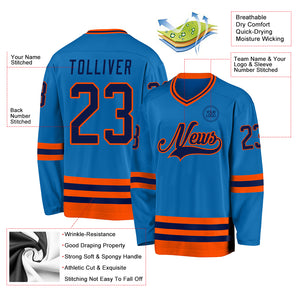 Custom Blue Navy-Orange Hockey Jersey