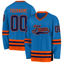 Load image into Gallery viewer, Custom Blue Navy-Orange Hockey Jersey
