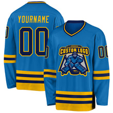 Load image into Gallery viewer, Custom Blue Navy-Gold Hockey Jersey
