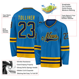 Custom Blue Navy-Gold Hockey Jersey