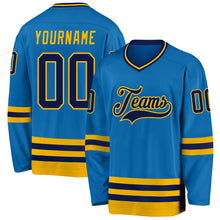 Load image into Gallery viewer, Custom Blue Navy-Gold Hockey Jersey
