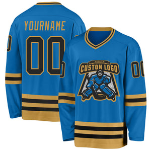 Custom Blue Black-Old Gold Hockey Jersey