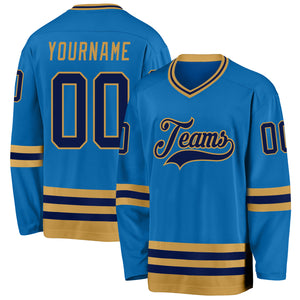 Custom Blue Navy-Old Gold Hockey Jersey