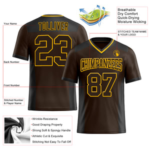 Custom Brown Gold-Black Mesh Authentic Football Jersey