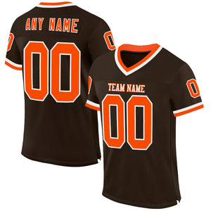 Custom Brown Orange-White Mesh Authentic Throwback Football Jersey