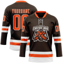 Load image into Gallery viewer, Custom Brown Orange-White Hockey Lace Neck Jersey
