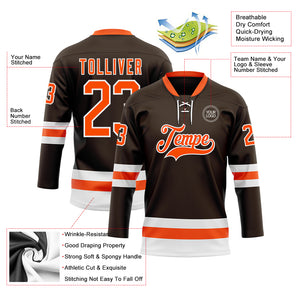 Custom Brown Orange-White Hockey Lace Neck Jersey