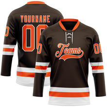 Load image into Gallery viewer, Custom Brown Orange-White Hockey Lace Neck Jersey
