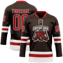 Load image into Gallery viewer, Custom Brown Red-White Hockey Lace Neck Jersey
