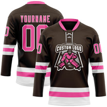 Load image into Gallery viewer, Custom Brown Pink-White Hockey Lace Neck Jersey
