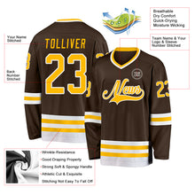 Load image into Gallery viewer, Custom Brown Gold-White Hockey Jersey
