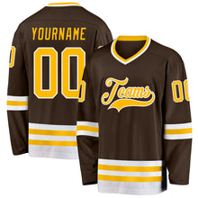 Load image into Gallery viewer, Custom Brown Gold-White Hockey Jersey
