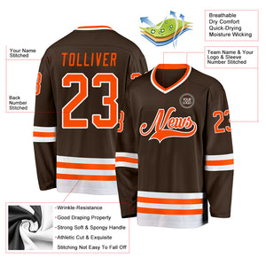 Custom Brown Orange-White Hockey Jersey