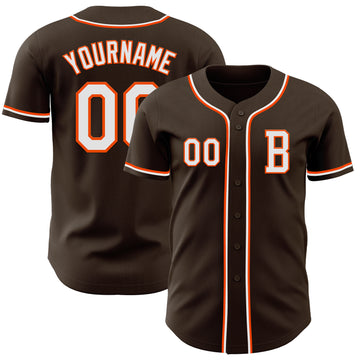 Custom Brown White-Orange Authentic Baseball Jersey