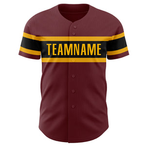 Custom Burgundy Black-Gold Authentic Baseball Jersey