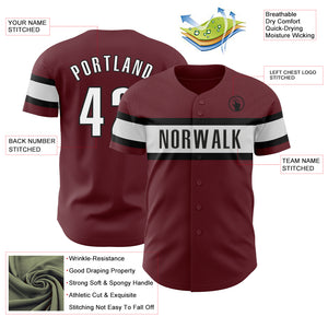 Custom Burgundy White-Black Authentic Baseball Jersey